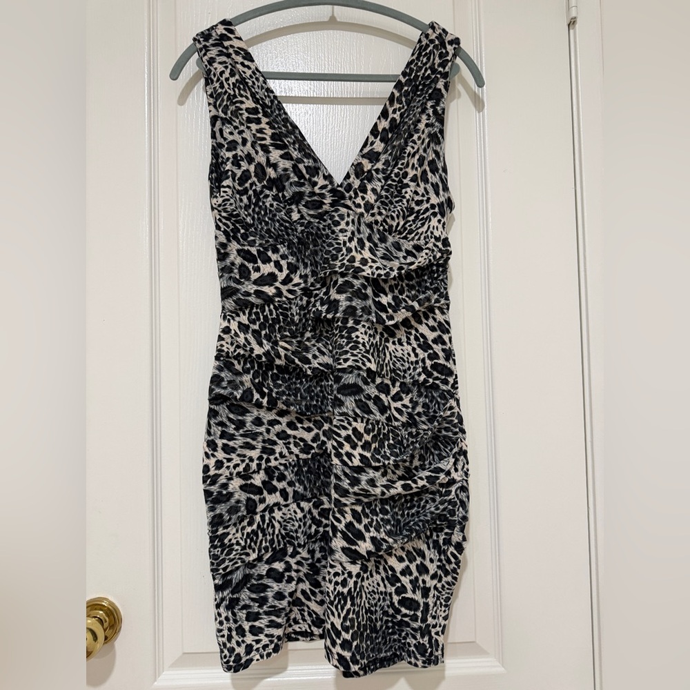 Misope Leopard Print Bodycon Dress Ruched Mini Sexy Night Out Dress - Picture 2 of 7